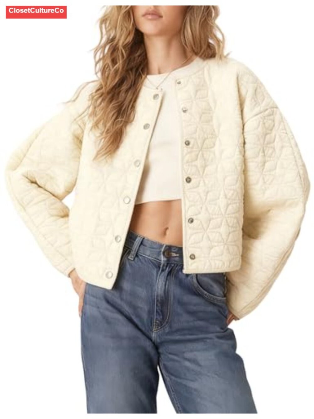 Women's Quilted Lightweight Puffer Jacket Collarless Snap Coat
